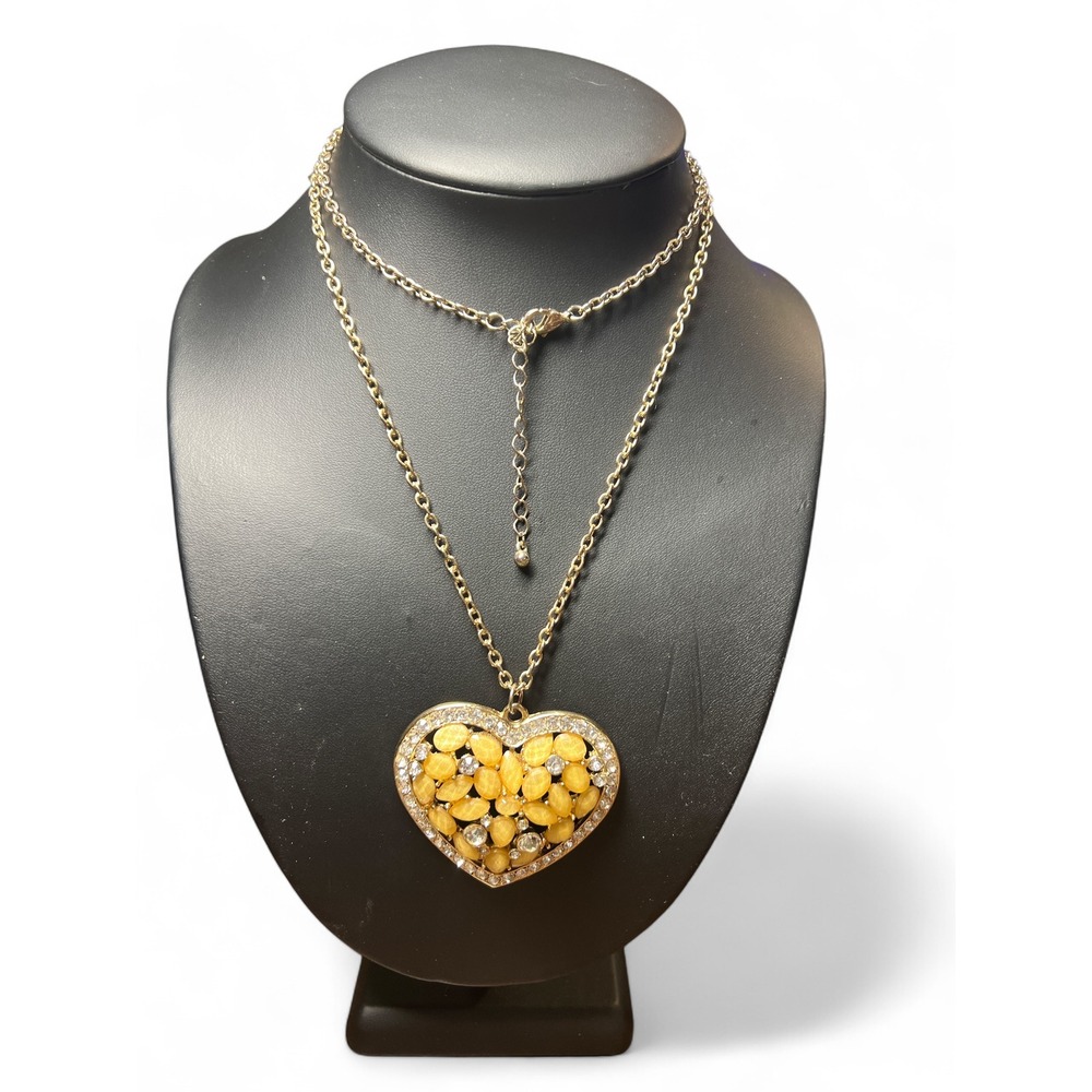 Vintage Teardrop Beads Rhinestone‎ Heart Love Pendant Necklace Statement Unique